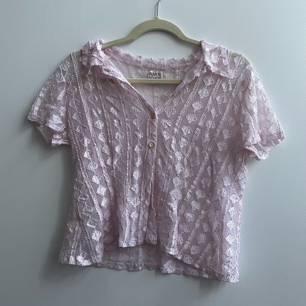 vintage pink sheer button up shirt